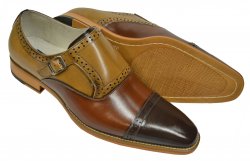 Giorgio Venturi Camel / Cognac / Brown Calfskin Leather Cap Toe Monk Strap Shoes 6771