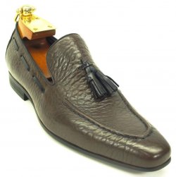 Carrucci Brown / Navy Genuine Leather Loafer Shoes With Contrast Tassel KS1377-05.