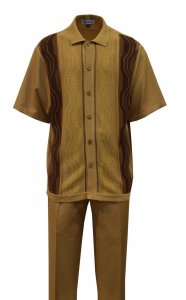 Silversilk Camel / Dark Brown / Caramel Abstract Design Short Sleeve Knitted Outfit 4322