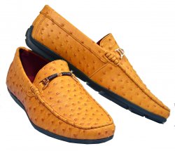 Tayno "Ozzie" Mustard Gold Burnished Ostrich Embossed Vegan Leather Bit Strap Loafers