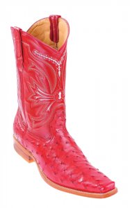 Los Altos Red Genuine All-Over Ostrich Square Toe Cowboy Boots 710312