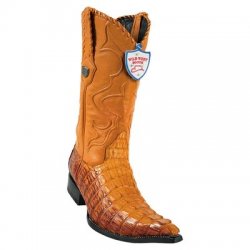 Wild West Buttercup & Cognac Genuine Caiman Tail 3x Toe Cowboy Boots 2950176