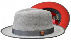 Bruno Capelo Heather Grey / Red Bottom Australian Wool Fedora Dress Hat PR-330