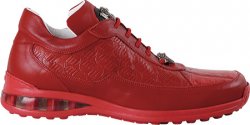Mauri "King" 8900/2 Red Genuine Embossed Calfskin / Crocodile Sneakers With Silver Alligator Head And Air Bubble Sole