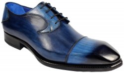 Emilio Franco "Pietro" Antique Blue / Navy Burnished Calfskin Lace-up Cap Toe Shoes.