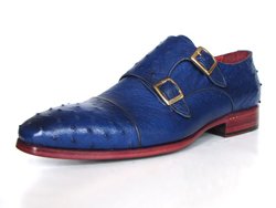 blue double monk strap shoe