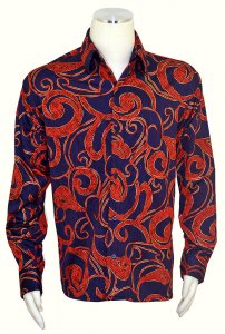 Pronti Navy / Red / Gold Lurex Embroidered Paisley Long Sleeve Shirt S6266