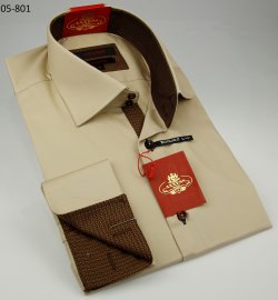 Axxess Taupe / Brown Cotton Modern Fit Dress Shirt 05-801