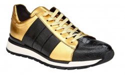 Belvedere "Blake" Black/Gold Genuine Ostrich and Soft Italian Calf Casual Sneakers 33629.