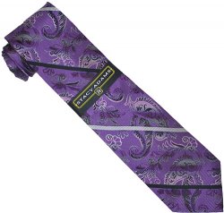 Stacy Adams Collection SA034 Violet / Black Paisley Design 100% Woven Silk Necktie/Hanky Set
