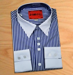 Insomnia White/ Blue Pinstripes Design High Collar French Cuff 100% Cotton Dress Shirt IN-30