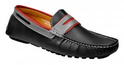AC Casuals Black / Grey / Red Faux Leather Casual Driving Loafer Shoes 6520