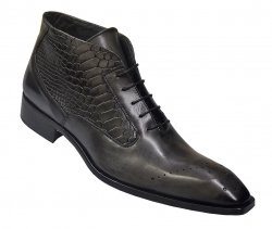 Duca Di Matiste 1103 Grey Genuine Italian Calfskin Wingtip Leather Ankle Boots