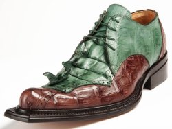 Mauri "Giotto" 44209 Hunter Green / Brown Genuine Hornback Tail / Baby Crocodile Hand Painted Lace-up Shoes.
