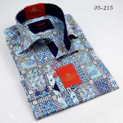 Axxess Blue / Navy Handpick Stitching 100% Cotton Dress Shirt 05-215