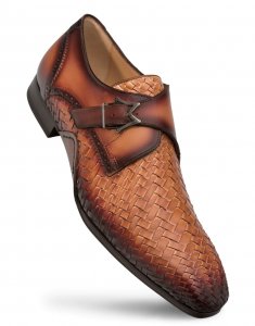 Mezlan "S20271" Tan / Rust Genuine Woven / Calf-Skin Leather Dress Opanka Monk-Straps Loafer Shoes.