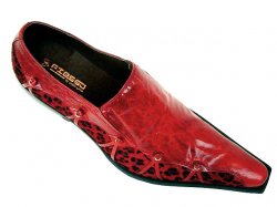 Fiesso Red Leopard Hair Pointed Toe Leather Shoes FI8027