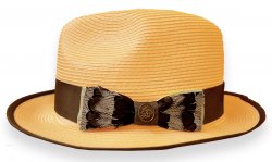 Steven Land Natural Cream / Brown Feather Bow Banded Fedora Straw Hat SLCN-524
