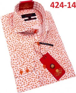 Axxess Blue Orange Cotton Modern Fit Dress Shirt With Button Cuff 424-14