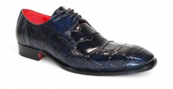 Fennix Italy "Logan" Navy Genuine Alligator Lace-Up Dress Shoes.