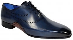 Emilio Franco "Livio" Navy Blue Burnished Calfskin Wholecut Oxford Shoes.