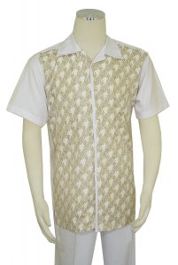 Pronti White / Metallic Gold Lurex Embroidered Short Sleeve Outfit SP6396