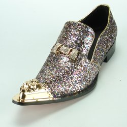 Fiesso Silver With Gold Metal Toe Genuine Leather Loafer Shoes With Bracelet FI7072.