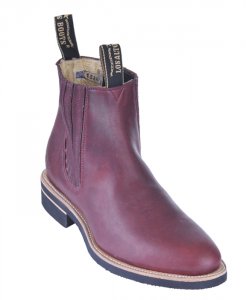 Los Altos Men's Burgundy Genuine Charro Leather Work Short Boots w/ Rubber Sole 64C4606