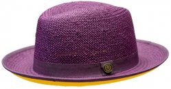 Bruno Capelo Purple / Gold Bottom Natural Straw Fedora Hat EM-520