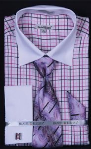 Daniel Ellissa Black Small Checker Shirt / Tie / Hanky Set With Free Cufflinks DS3765P2