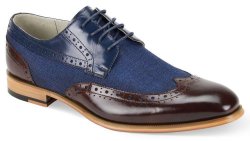 Giovanni "Hunter" Chocolate Brown / Navy Denim Linen / Calfskin Derby Shoes.