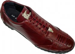 La Scarpa "Zeus" Wine Genuine Ostrich And Lambskin Leather Casual Sneakers With Silver Alligator On Front