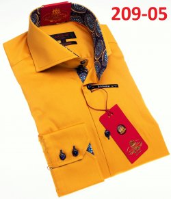 Axxess Mustard Cotton Modern Fit Dress Shirt With Button Cuff 209-05.