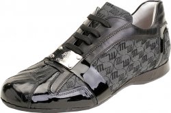 Mauri 8840 "Gloss" Black / Charcoal Grey Alligator / Patent Leather Sneakers With Mauri Silver Engraved Plate