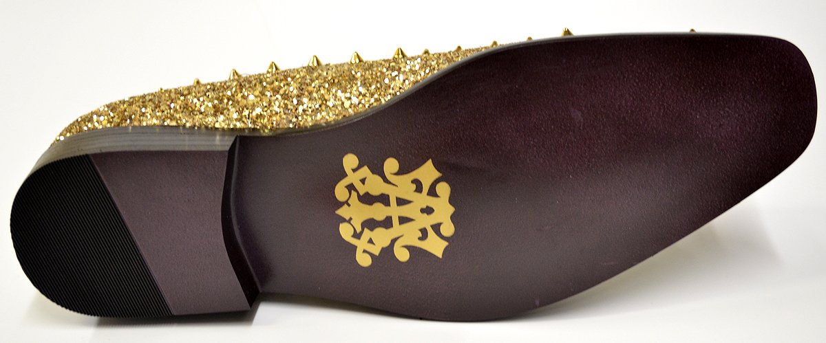 Antonio Cerrelli Gold Spiked Glitter Leather Shoes - under