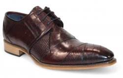 Duca Di Matiste "Imperio" Burgundy Genuine Italian Calf Leather Crocodile/Ostrich/Lizard Print Lace-Up Dress Shoes.