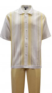 Silversilk Pale Yellow / White Lined Design Cotton Blend Short Sleeve Knitted Outfit 6118
