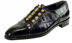 Mauri Black Genuine Alligator With Gold Color Ornament Loafers.
