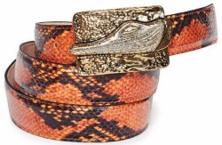 Mauri Orange Genuine Calf / Python Print / Suede Belt With Buckle AB41.