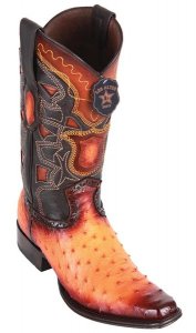 Los Altos Faded Buttercup Genuine Full Quill Ostrich European Square Toe Cowboy Boots 760301