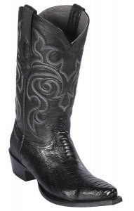 Los Altos Black Genuine Ostrich Leg Snip Toe Cowboy Boots 940505