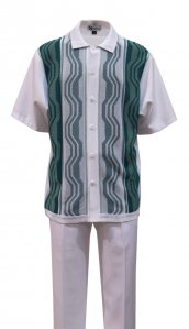 Silversilk White / Teal Combo Abstract Design Short Sleeve Knitted Outfit 4322