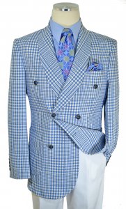 Extrema Light Blue / White Neo-Houndstooth Cotton Double Breasted Classic Fit Suit RLBP53