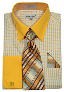 Daniel Ellissa Gold / Beige / Grey Cotton Dress Shirt / Tie / Hanky / Cufflink Set DS3805P2