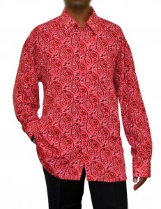 Bagazio Pink / Black / Red Paisley Design Microfiber Casual Long Sleeves Shirt BM1387