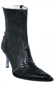 Los Altos Ladies Black Genuine Python Snake Skin Short Top Boots With Zipper 365705