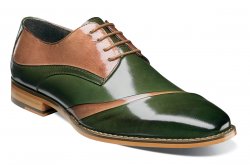 Stacy Adams "Talmadge" Dark Olive Green / Cognac Calfskin Leather Shoes 25193-348
