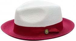 Bruno Capelo White / Burgundy Braided Fedora Straw Hat SA-805