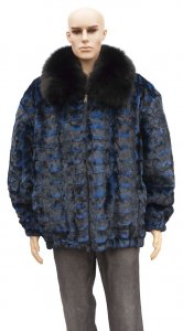 Winter Fur Blue Sheared Diamond Mink Jacket With Fox Collar M79R01NV.