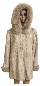Winter Fur Ladies Pearl Genuine Mink Paws 3/4 Coat With Fox Trimmed Hood W069Q07PE.